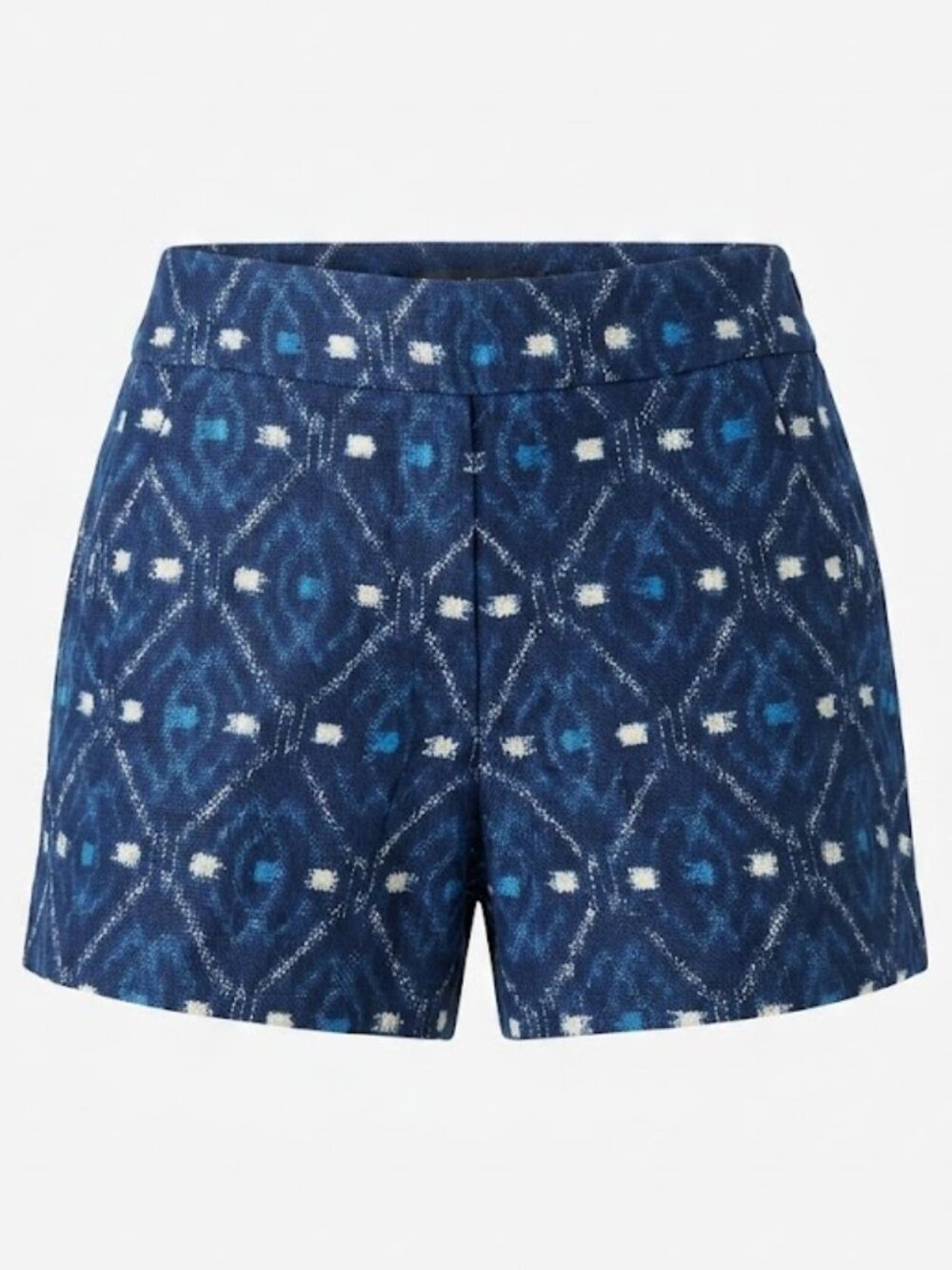 J Crew Size 0 Indigo Ikat Shorts Blue White Geometric Preppy Boho Coastal Summer